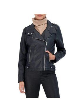 Sebby Collection Asymmetrical Faux Leather Jacket